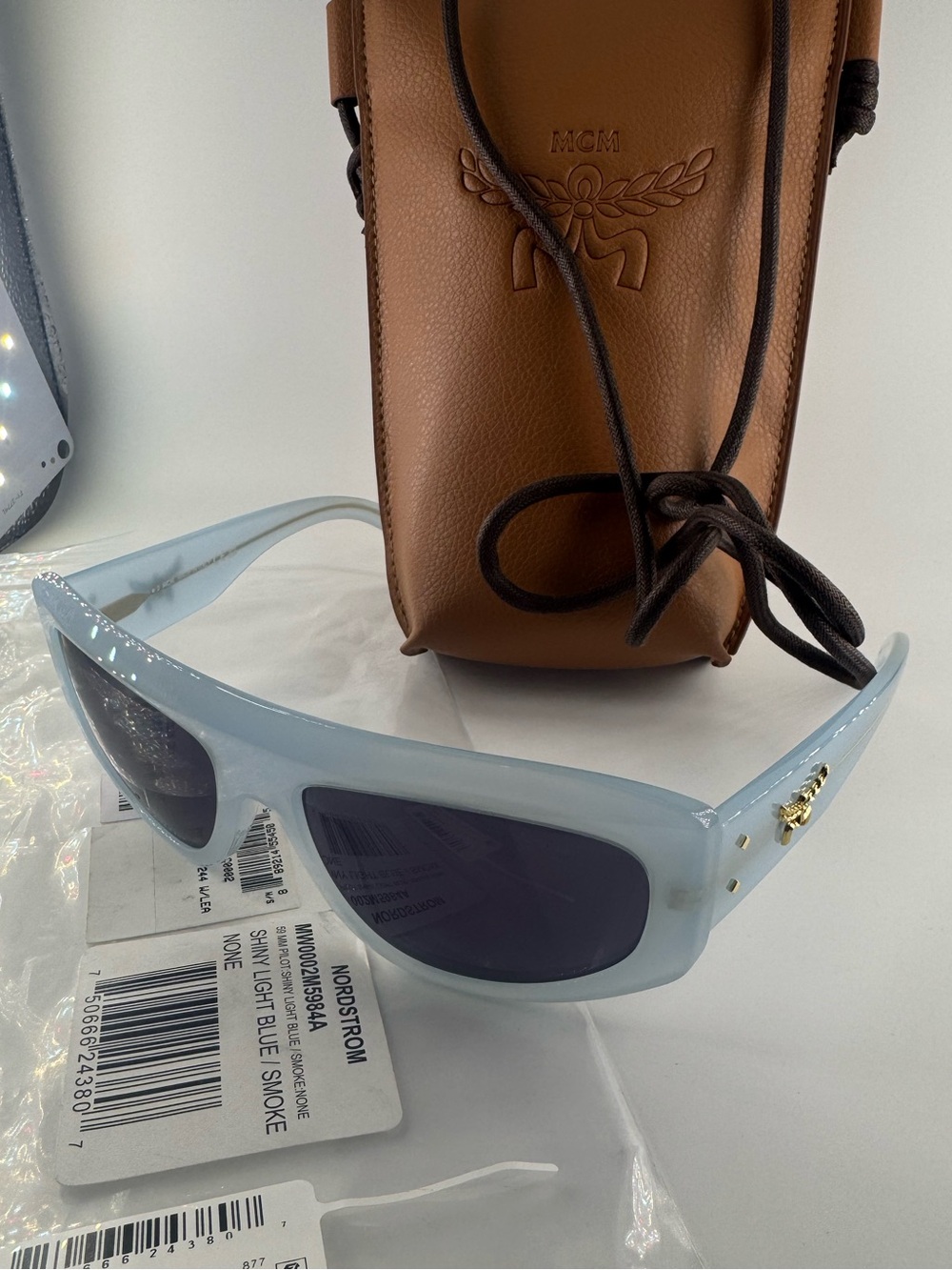 MCM Sunglasses and MCM Crossbody NWT Shiny Light Blue Smoke Authentic - Picture 2 of 9